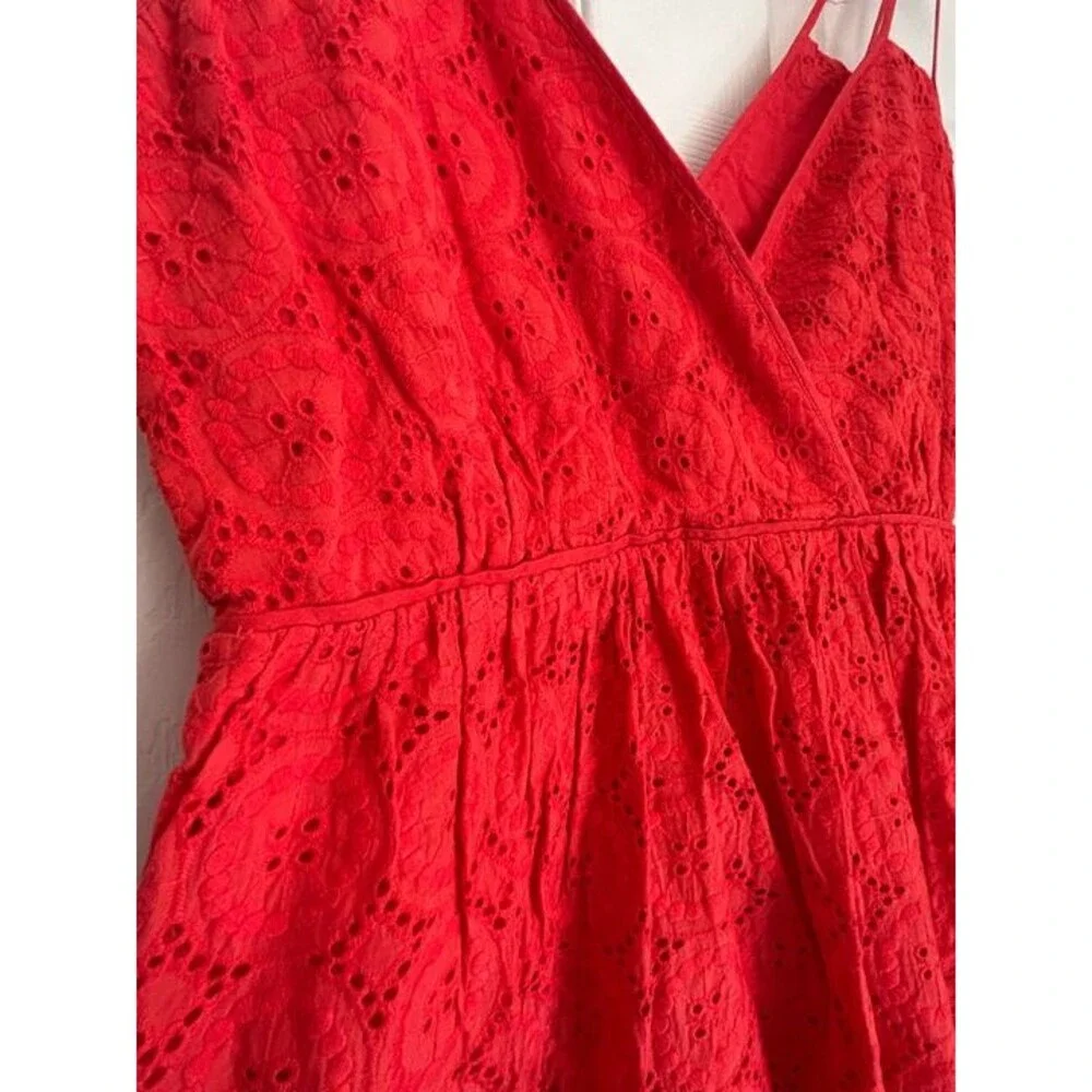 JCREW $198 Petite double-strap midi dress in eyelet Size 2P Coral Red